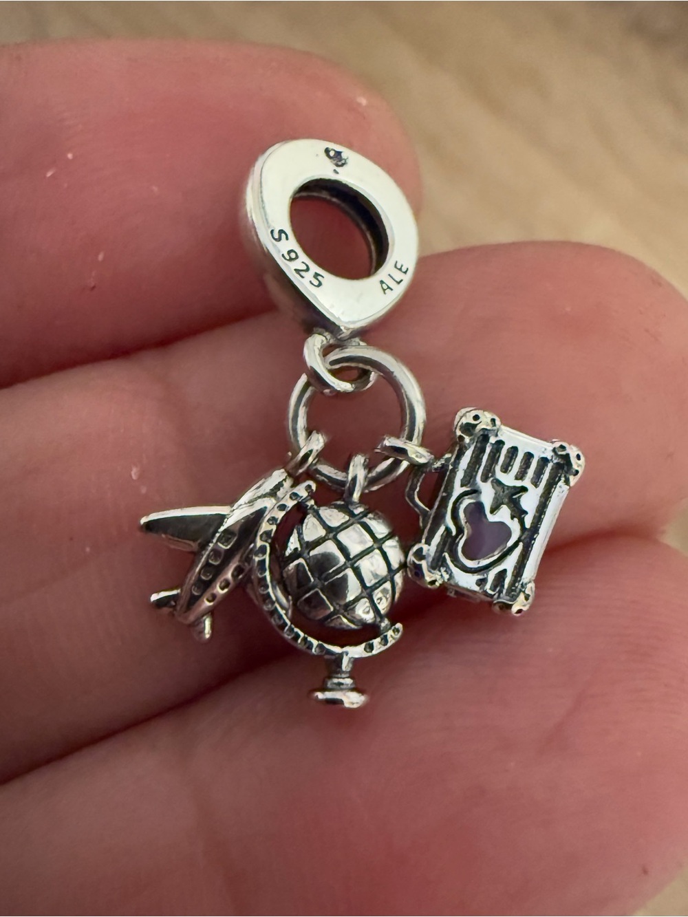 Pandora Sterling Silver Travel Dangle Charm with Purple Enamel Accent